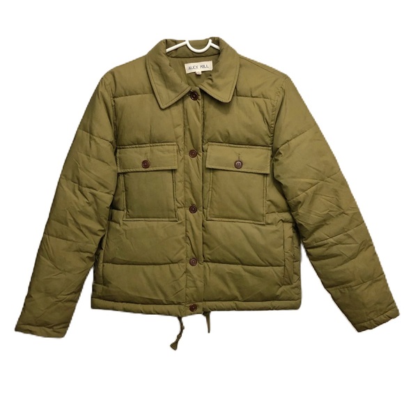 Alex Mill Womens Quilted Cropped Puffer Jacket Corduroy Barn Coat Cotton Green S - Picture 3 of 9